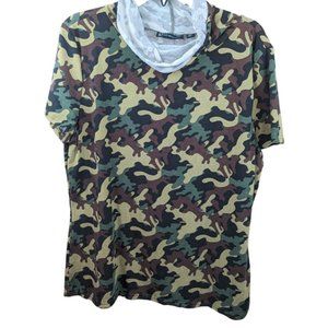 Women's XXL New York & Co Camouflage Blouse w Built-In Face Mask/Turtle Neck Top